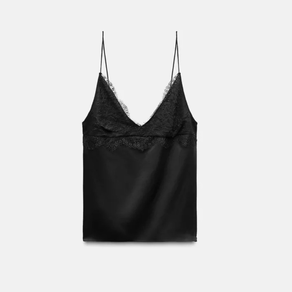 Express Elegant Black Lace Trim Camisole